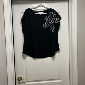 French Laundry Black Top with White Floral Accents NWOT
